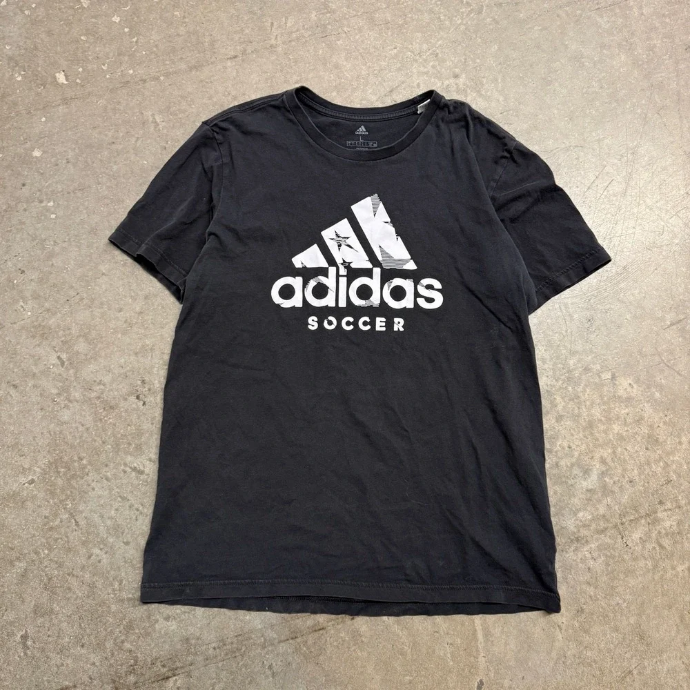 Adidas Soccer Graphic T-Shirt Mens Large Black Short Sleeve Athletic Crewneck